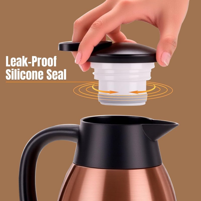 PARACITY 68oz Thermal Coffee Carafe Stainless Steel, Coffee Carafes for Keeping Hot, Double Walled Vacuum Insulated Coffee Urn for Coffee & Tea, Home & Office (Gold Brown) - Image 2